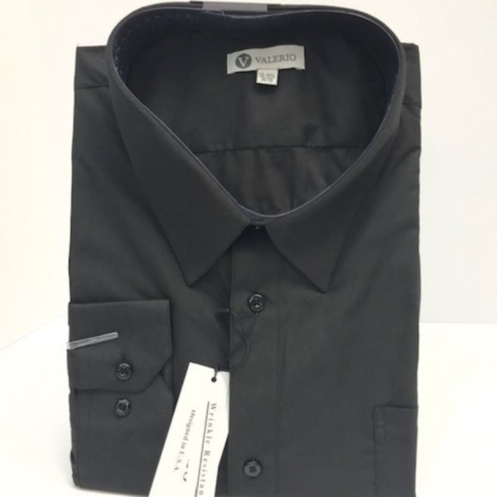 Valerio Men's Black Dress Shirt Modern Fit Convertible Cuff Sizes 14.5 - 22.5